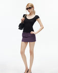 IAMXIAA Soft Stretch V-Neck Body-Hugging Cap Sleeve Top