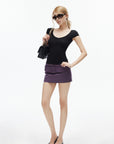 IAMXIAA Low-Rise Belted Micro Mini Skirt in Plum Purple