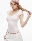 IAMXIAA Soft Stretch V-Neck Body-Hugging Cap Sleeve Top