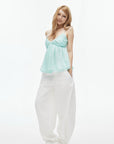 IAMXIAA Mint Chiffon Ruched Babydoll Cami Top