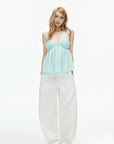 IAMXIAA Mint Chiffon Ruched Babydoll Cami Top