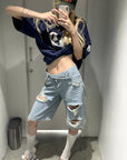 Rase le sol Gothic Number Appliqué Washed Oversized T-Shirt