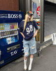 Rase le sol Gothic Number Appliqué Washed Oversized T-Shirt