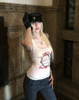 Rase le sol Gothic Graphic Mesh Bustier Top with Sheer Layered Detail and Slim Sculptural Silhouette