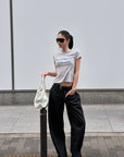 ROVENTE Vintage Grey Fitted Baby Tee with Statement Graphic