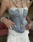 WARDEN EDGE Lace Trim Satin Corset Top
