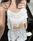 WARDEN EDGE Layered Ruffle Asymmetric Cami Top