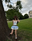WARDEN EDGE Gingham Lace-Layered Bubble Mini Skirt