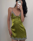 ROVENTE Lace Trim Satin Mini Dress
