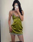 ROVENTE Lace Trim Satin Mini Dress