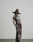DOINDULGE Off Shoulder Ruched Mesh Maxi Dress