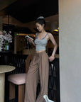 Hydrae Striped Lace-Trim Square Neck Cami Top