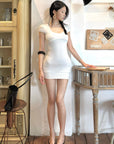 Hydrae Sculpt Ribbed Square Neck Bodycon Mini Dress Short Sleeve Fit Slim Going-Out Dress