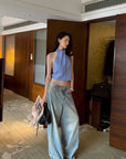 0122stepll Striped Halter Draped Top Vest