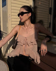 ROVENTE Blush Ruffle Tie Cami Top