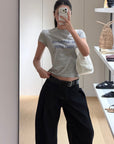ROVENTE Vintage Grey Fitted Baby Tee with Statement Graphic