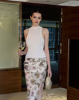 0122stepll Floral Twist Mesh Maxi Skirt