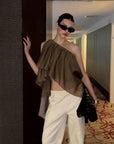 0122stepll Asymmetric Draped One-Shoulder Top