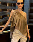 0122stepll Asymmetric Draped One-Shoulder Top