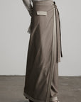 DOINDULGE Wrap Tie-Waist Front Slit Maxi Skirt