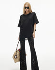 IAMXIAA Rhinestone Logo Lace Hem Oversized T-Shirt