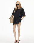 IAMXIAA Rhinestone Logo Lace Hem Oversized T-Shirt