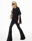 IAMXIAA Rhinestone Logo Lace Hem Oversized T-Shirt