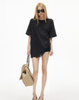 IAMXIAA Rhinestone Logo Lace Hem Oversized T-Shirt