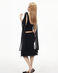IAMXIAA Sheer Ribbed Knit Cape Sleeve Open Back Cropped Top