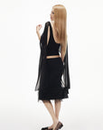 IAMXIAA Layered Tulle Ruffle Hem Low Rise Bodycon Midi Skirt
