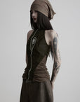 DOINDULGE High Neck Ruched Sleeveless Tank Top