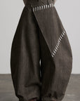 DOINDULGE Asymmetric Overlay Embroidered Wide Leg Pants