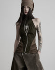 DOINDULGE High Neck Ruched Sleeveless Tank Top