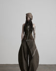 DOINDULGE Asymmetric Overlay Embroidered Wide Leg Pants