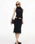 IAMXIAA Sheer Ribbed Knit Cape Sleeve Open Back Cropped Top