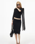 IAMXIAA Sheer Ribbed Knit Cape Sleeve Open Back Cropped Top