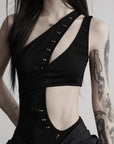 DOINDULGE Asymmetric One-Shoulder Cutout Knit Bodysuit