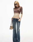 IAMXIAA Low-Rise Eyelet Pocket Distressed Flared Denim Jeans with Vintage Wash