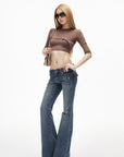 IAMXIAA Buckle Strap Cropped Three-Quarter Sleeve Top