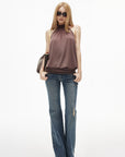 IAMXIAA Low-Rise Eyelet Pocket Distressed Flared Denim Jeans with Vintage Wash