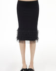 IAMXIAA Layered Tulle Ruffle Hem Low Rise Bodycon Midi Skirt