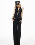 IAMXIAA Low-Rise Dark Wash Flared Denim Jeans with Clean Seam Wide Leg Fit