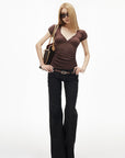 IAMXIAA Low-Rise Dark Wash Flared Denim Jeans with Clean Seam Wide Leg Fit