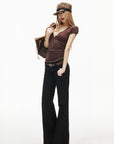 IAMXIAA Low-Rise Dark Wash Flared Denim Jeans with Clean Seam Wide Leg Fit