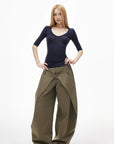 IAMXIAA Layered Waist Button Detail Wide-Leg Barrel Pants