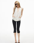 IAMXIAA Deep Halter Open-Back Button Knit Tank Top