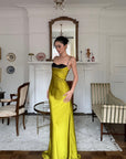 ROVENTE Contrast Bust Satin Flared Maxi Dress