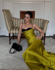 ROVENTE Contrast Bust Satin Flared Maxi Dress