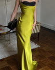 ROVENTE Contrast Bust Satin Flared Maxi Dress