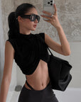 ROVENTE Draped Cross Halter Crop Top